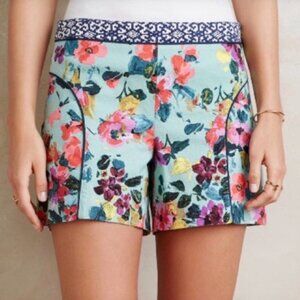 Anthropologie Cartonnier SkyFlower Shorts Size 2 xs blue floral farm rio vacay